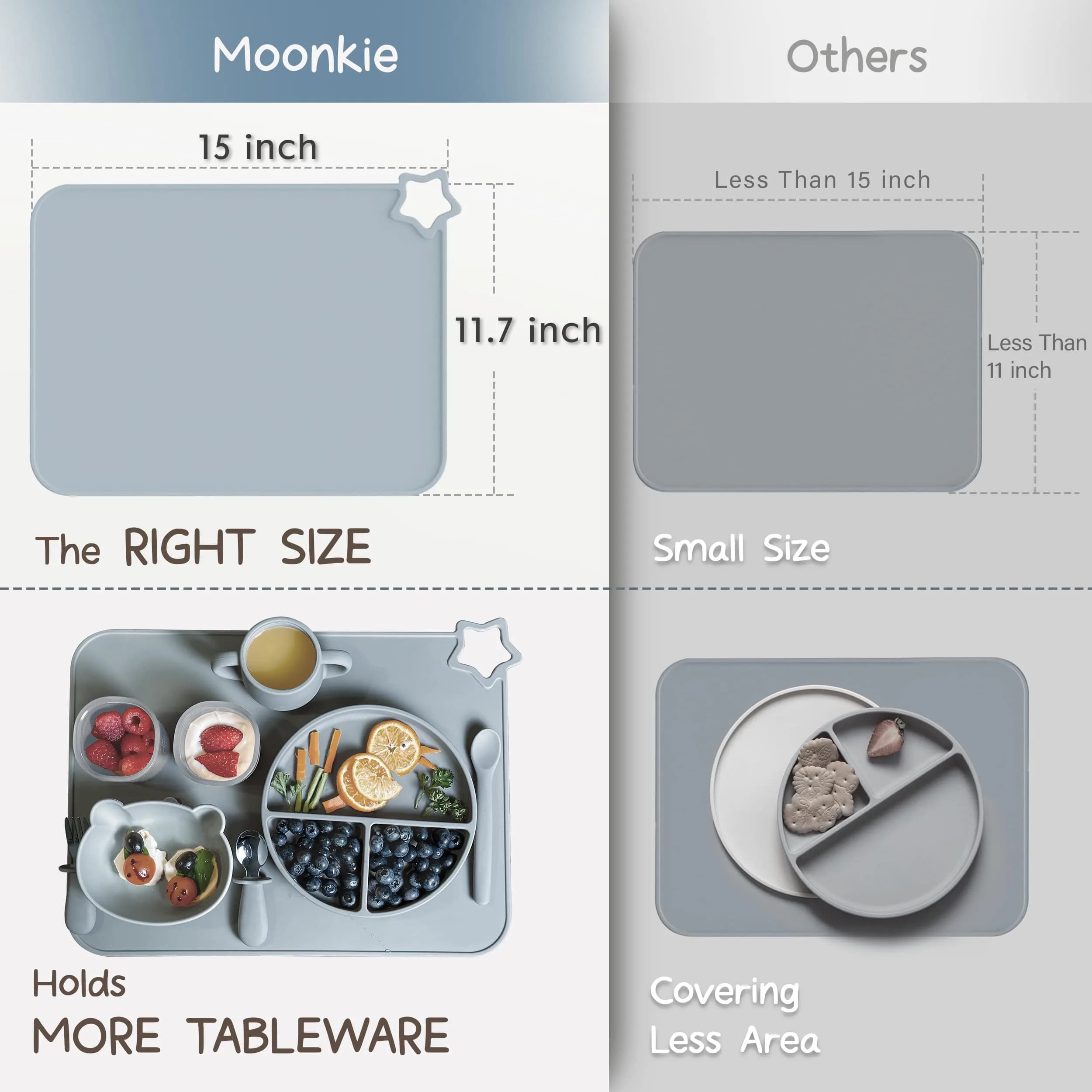 Moonkie Silicone Placemats for Baby & Kid, 2 Packs, 40cm x 30cm (15.7" x 11.7") | Stain-Proof, Non-Slip Toddler Food Mats - view 5