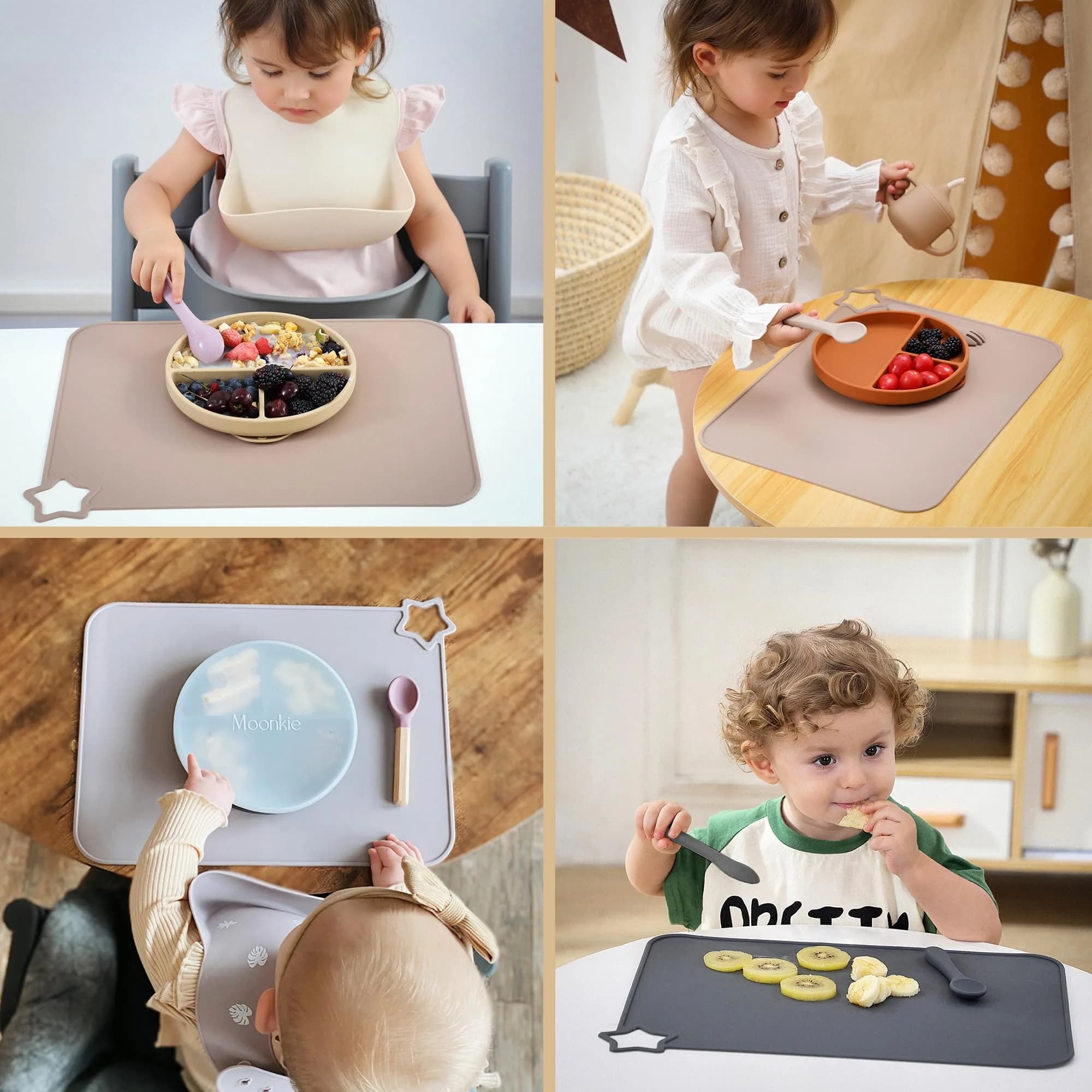 Moonkie Silicone Placemats for Baby & Kid, 2 Packs, 40cm x 30cm (15.7" x 11.7") | Stain-Proof, Non-Slip Toddler Food Mats - view 3