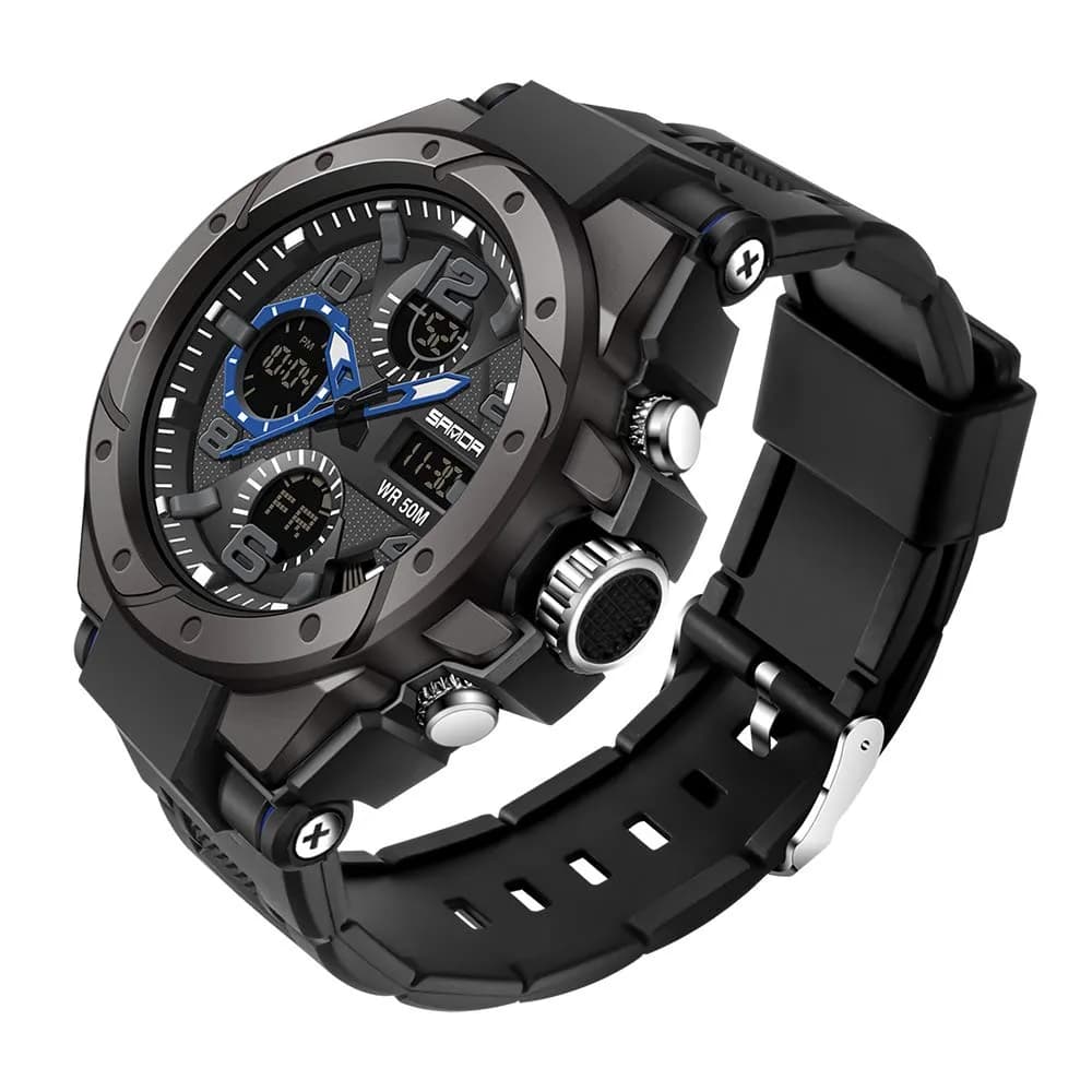 AIMES Men's B-Blue Sport Watch 53mm Dual Time Zone Military Watch with LED Alarm & Stopwatch - main product image