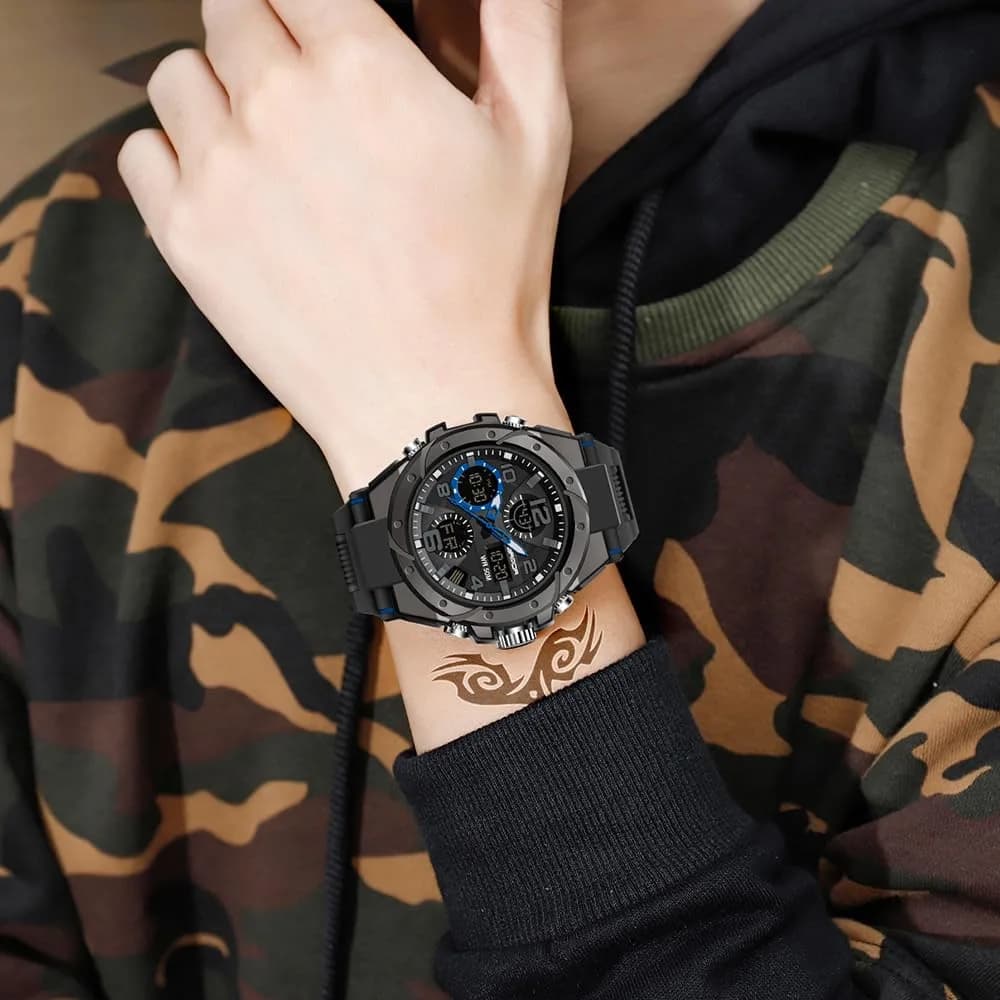 AIMES Men's B-Blue Sport Watch 53mm Dual Time Zone Military Watch with LED Alarm & Stopwatch - view 2