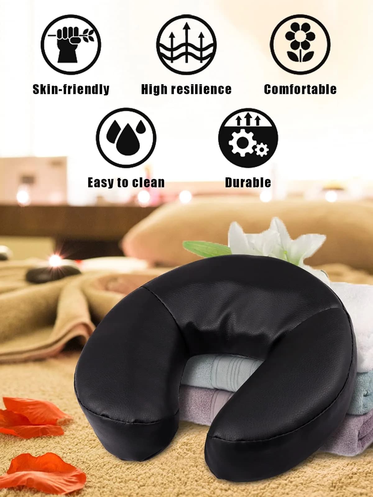 Kalolary Black Massage Face Cradle Cushion | Universal Crescent Headrest for Massage Tables - view 6
