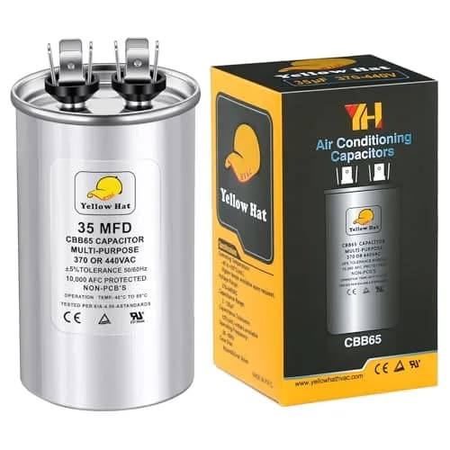 HVAC YELLOW HAT 35uF 35MFD Round Run Capacitor 5.68cm (2.25") x 10.11cm (3.93") | Universal 370V/440V AC Motor Start thumbnail 1