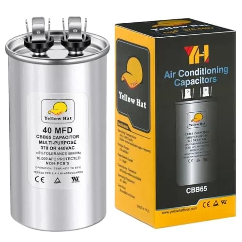 HVAC YELLOW HAT 40 uF 40 MFD ±5% 370V/440V Round Motor Run Capacitor | 5.58cm (1.97") Dia x 11.98cm (3.94") H thumbnail 1