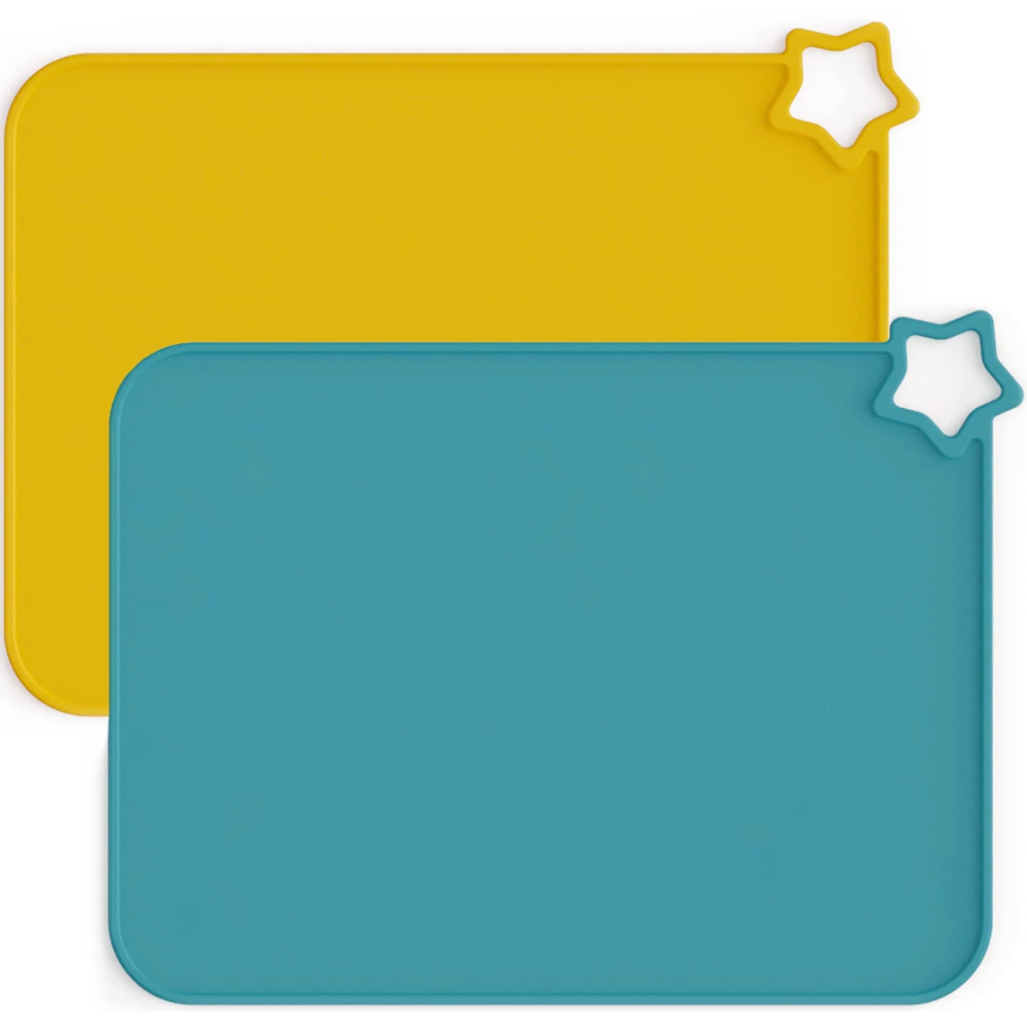 Moonkie Silicone Placemats for Baby & Kid, Teal/Mustard 2-Pack | Stain-Proof Non-Slip Toddler Food Mats Eating Table Mat - main product image