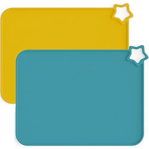 Moonkie Silicone Placemats for Baby & Kid, Teal/Mustard 2-Pack | Stain-Proof Non-Slip Toddler Food Mats Eating Table Mat thumbnail 1