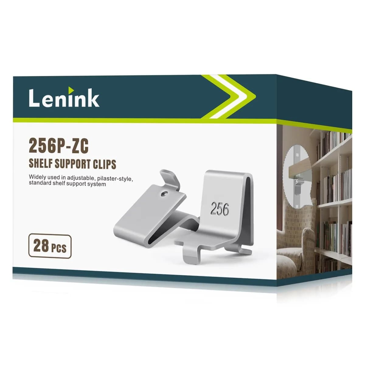 Lenink Pilaster Shelf Clip 28 Pcs Black | Adjustable Support for Shelves — Silver / 28 Pcs