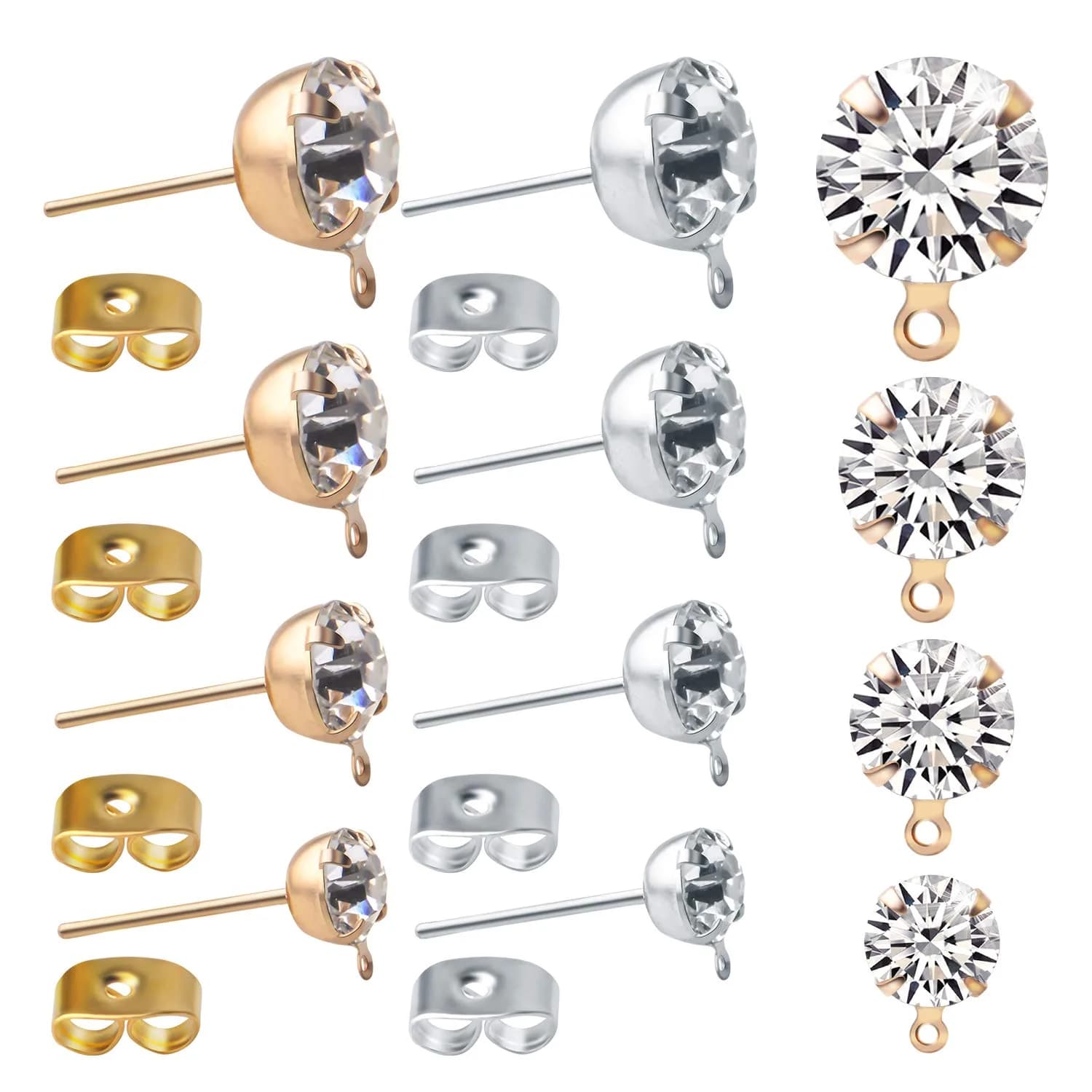 Aylifu Hypoallergenic Earring Posts Studs with Loops & Butterfly Backs, Gold & Silver, 4 Sizes (80pcs Total) - main product image