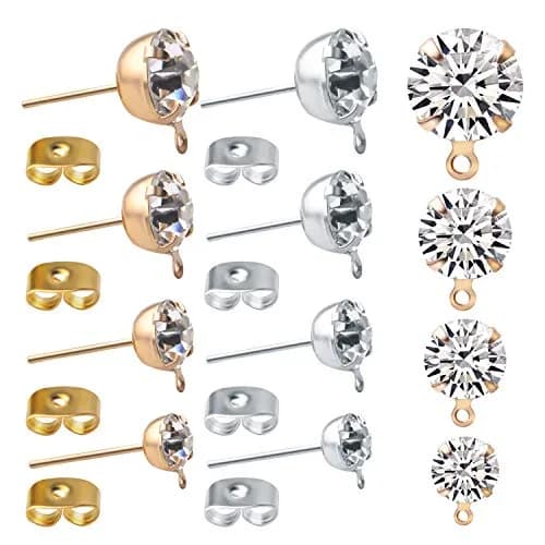 Aylifu Hypoallergenic Earring Posts Studs with Loops & Butterfly Backs, Gold & Silver, 4 Sizes (80pcs Total) thumbnail 1