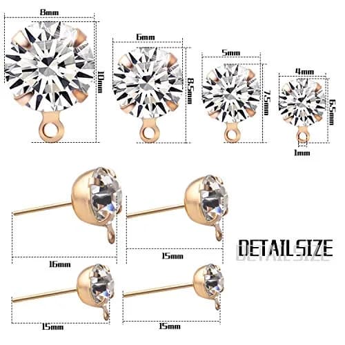 Aylifu Hypoallergenic Earring Posts Studs with Loops & Butterfly Backs, Gold & Silver, 4 Sizes (80pcs Total) thumbnail 3
