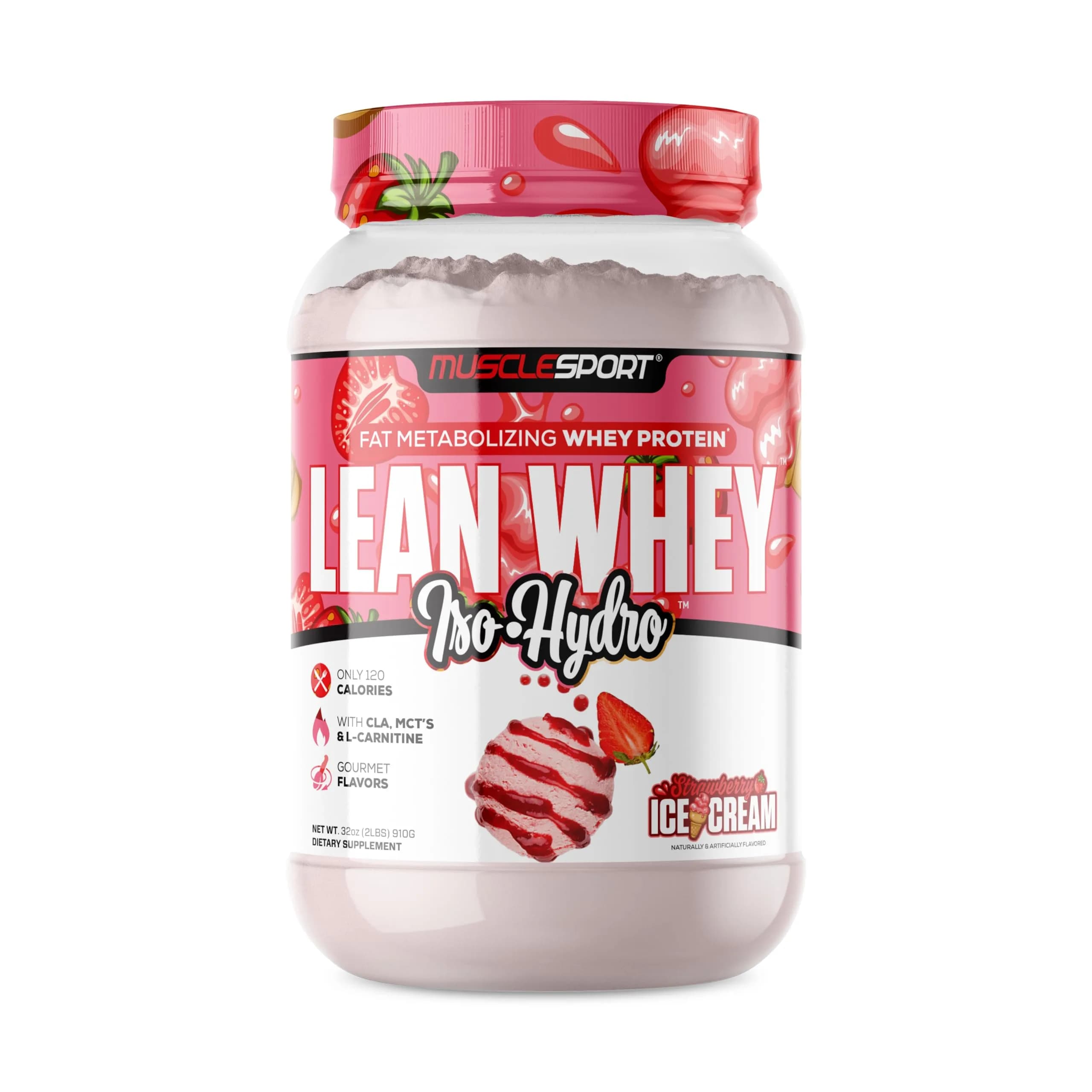 Musclesport Lean Whey Revolution™ Protein Powder - Whey Protein Isolate - 25g Protein per Scoop (2LB, Strawberry)