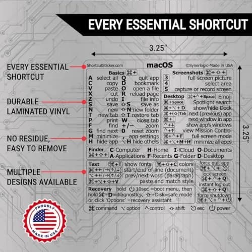 Synerlogic Mac OS Shortcuts Sticker for MacBook Air/Pro | Laminated Vinyl Keyboard Cheatsheet | macOS Commands (Clear/Black) thumbnail 3