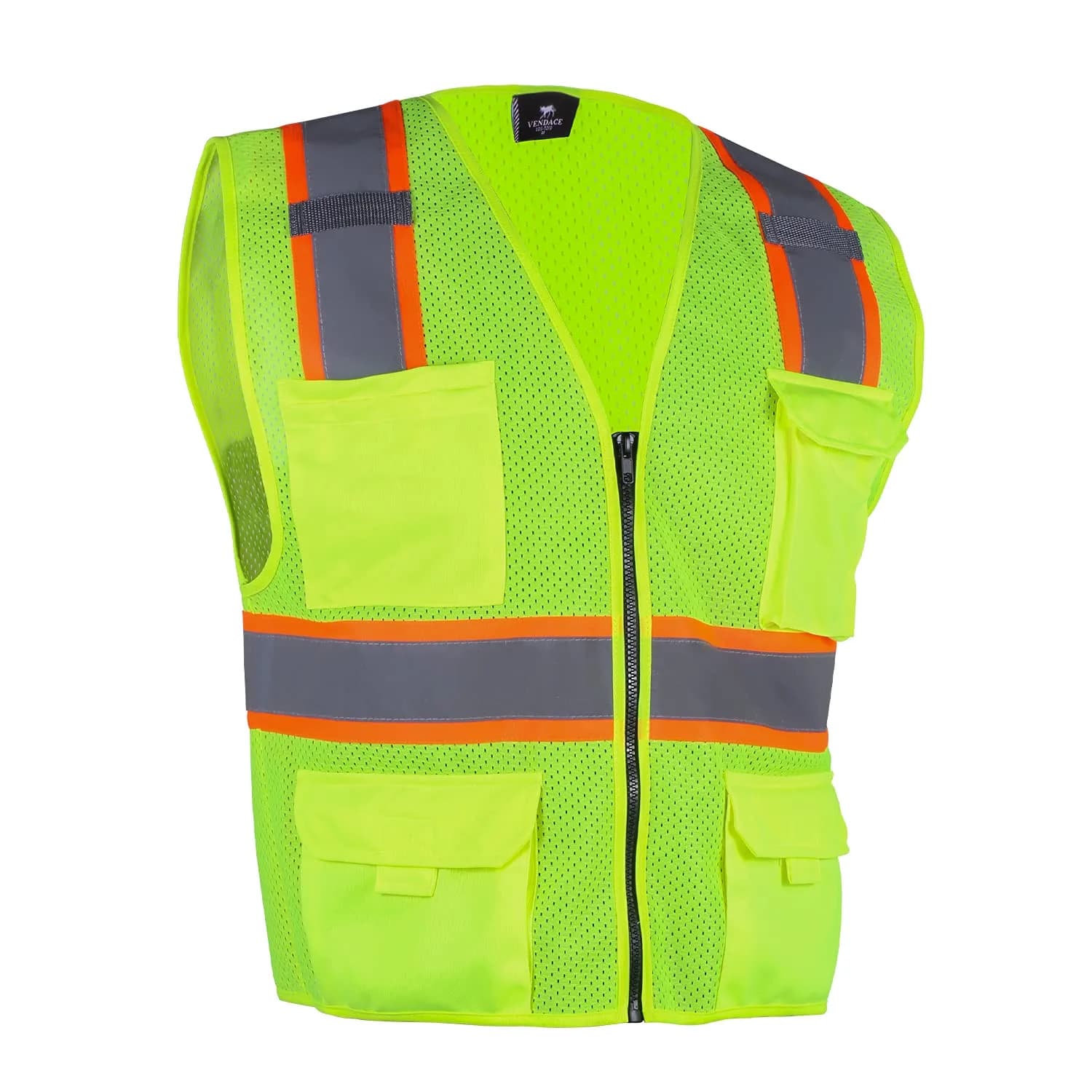 VENDACE Hi Vis Safety Reflective Mesh Vest for Men ANSI Class 2 High Visibility Vest with 8 Pockets and Zipper (Yellow, XL)