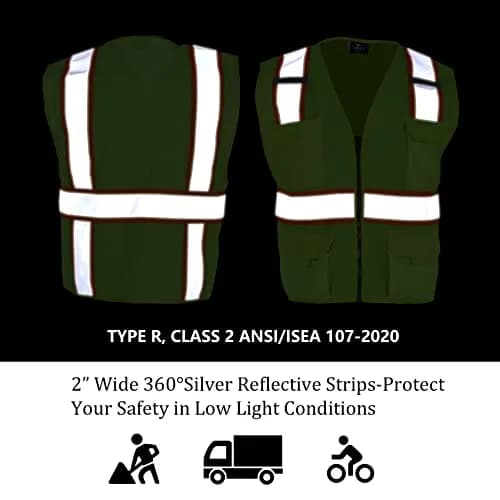 VENDACE Hi Vis Safety Reflective Mesh Vest for Men ANSI Class 2 High Visibility Vest with 8 Pockets and Zipper (Yellow, XL) thumbnail 6