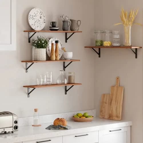 DINZI LVJ Long Wall Shelves 31.5" Rustic Brown | Space-Saving Wall Storage thumbnail 4