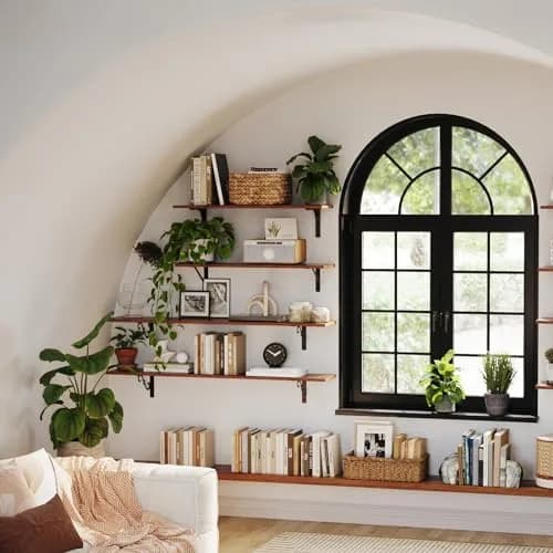 DINZI LVJ Long Wall Shelves 31.5" Rustic Brown | Space-Saving Wall Storage thumbnail 5