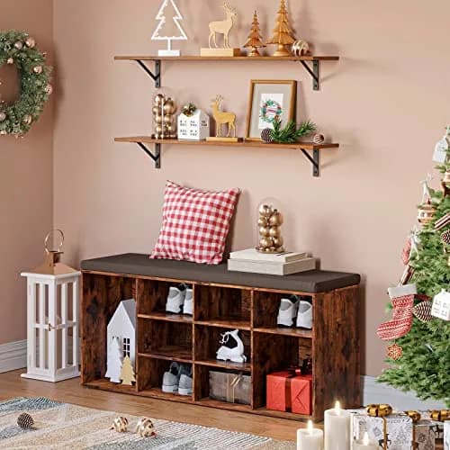 DINZI LVJ Long Wall Shelves 31.5" Rustic Brown | Space-Saving Wall Storage thumbnail 7