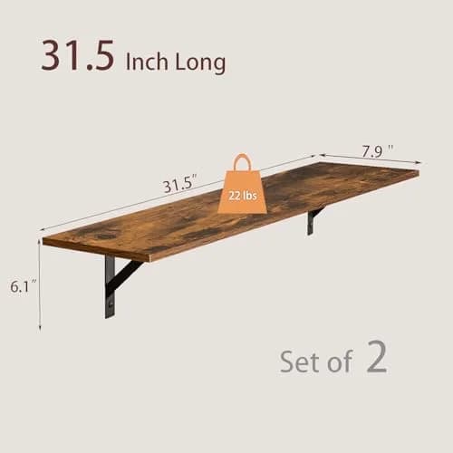 DINZI LVJ Long Wall Shelves 31.5" Rustic Brown | Space-Saving Wall Storage thumbnail 9