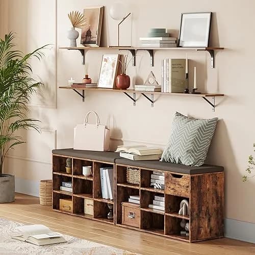 DINZI LVJ Long Wall Shelves 31.5" Rustic Brown | Space-Saving Wall Storage thumbnail 2