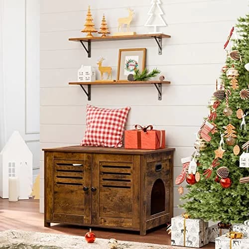 DINZI LVJ Long Wall Shelves 31.5" Rustic Brown | Space-Saving Wall Storage thumbnail 3