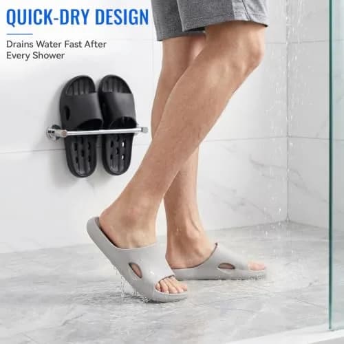Aoowoll Shower Shoes for Men & Women, Non Slip Quick-Dry Slides, Grey EU42 | Waterproof, Anti-Slip, Lightweight thumbnail 3