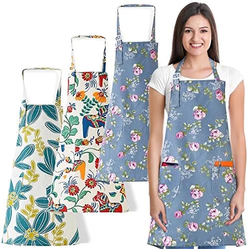 APRONNER 3 PCS Cooking Aprons for Women with Pockets | Vintage Cotton Linen Adjustable Fit thumbnail 1