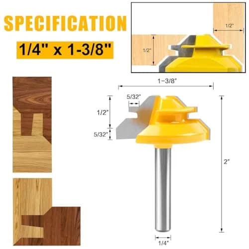 Newdeli 45 Degree Lock Miter Router Bit 1/4 Shank (6.35mm) x 1/2 Stock (12.7mm) | Professional Woodworking Joinery Tool thumbnail 2