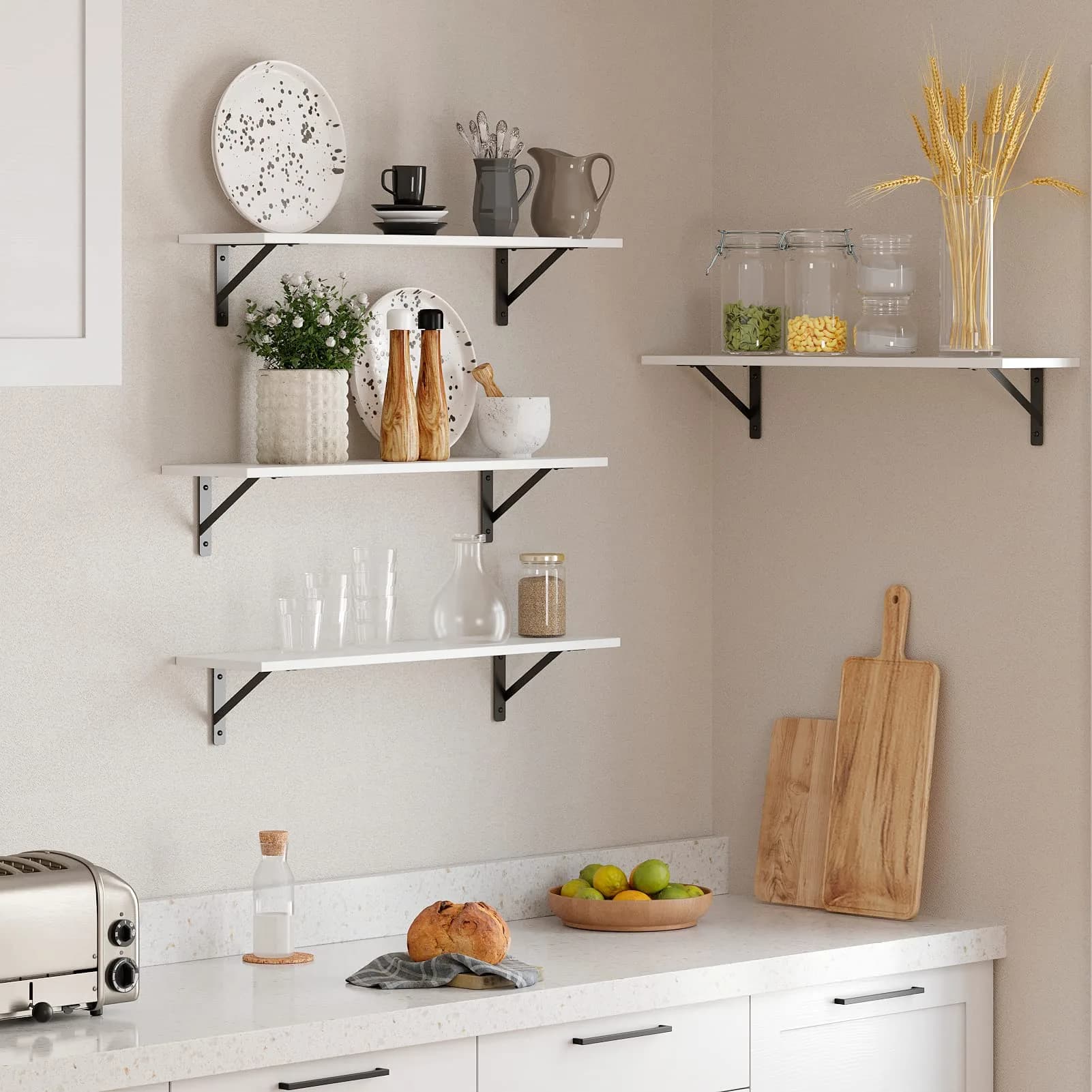 DINZI LVJ Large White Floating Wall Shelf | Modern Minimalist Wall Storage with Metal Brackets thumbnail 5