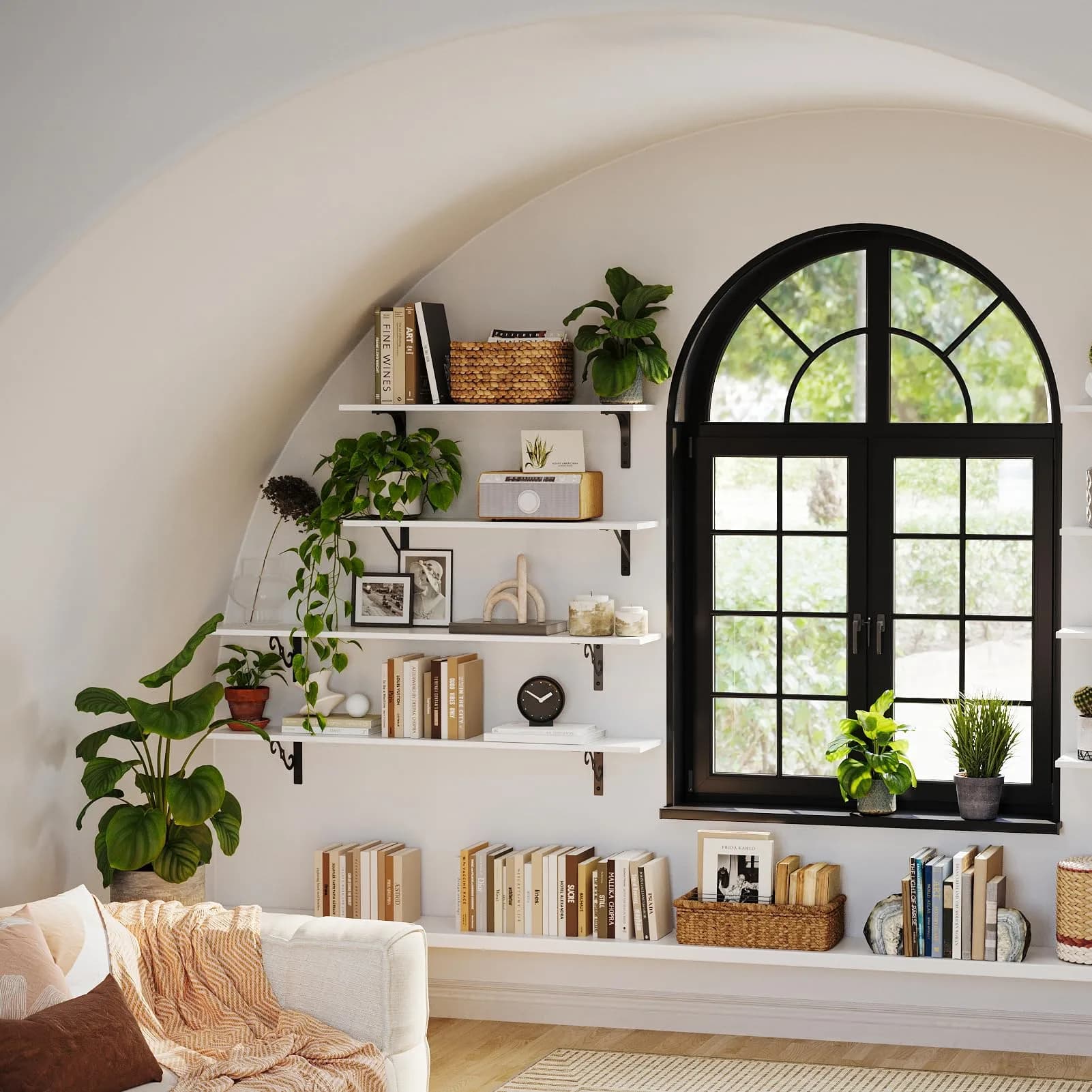 DINZI LVJ Large White Floating Wall Shelf | Modern Minimalist Wall Storage with Metal Brackets thumbnail 8