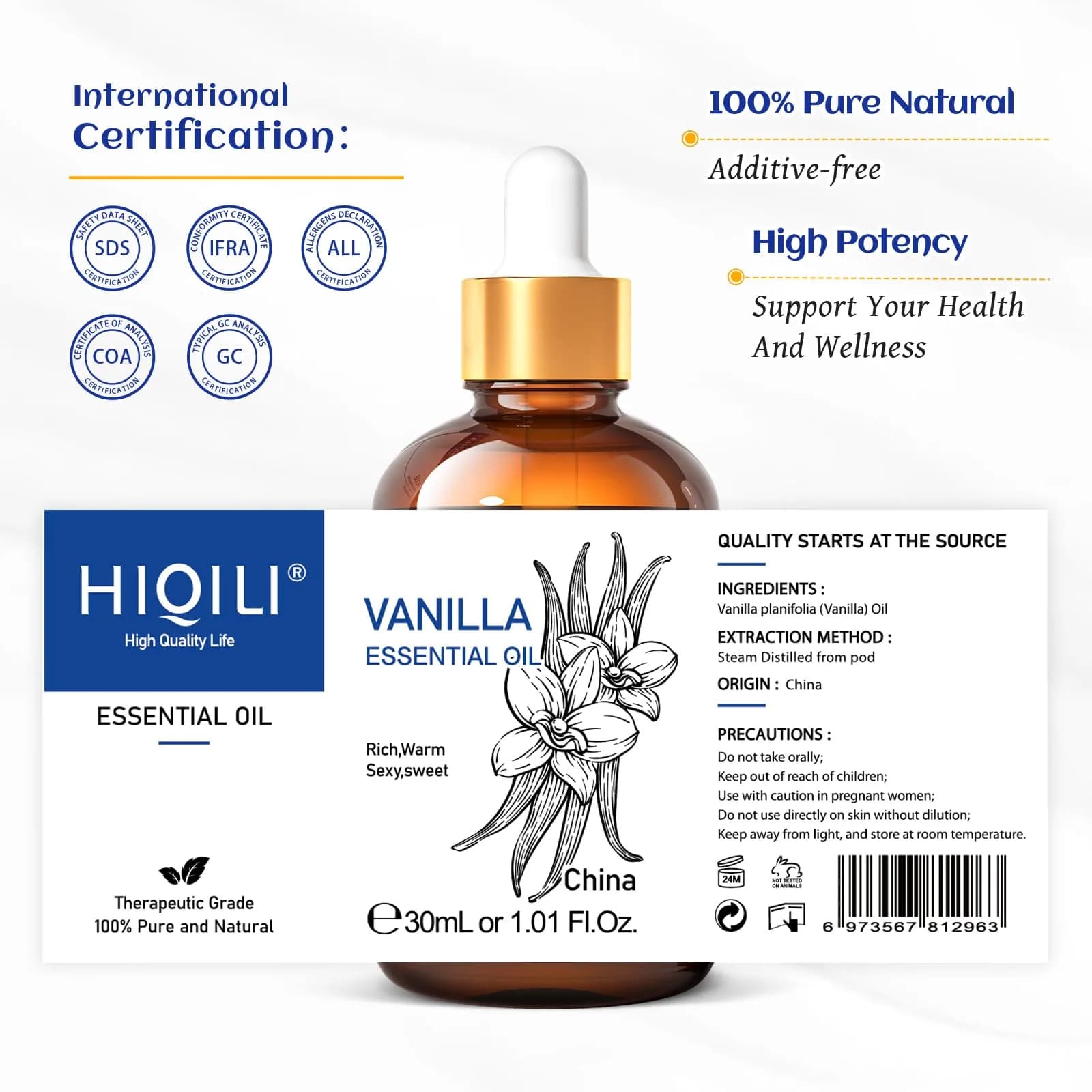 HIQILI Vanilla Essential Oil, 1 Fl Oz (30ML) | Pure & Natural Aroma for Diffusers & DIY - view 8
