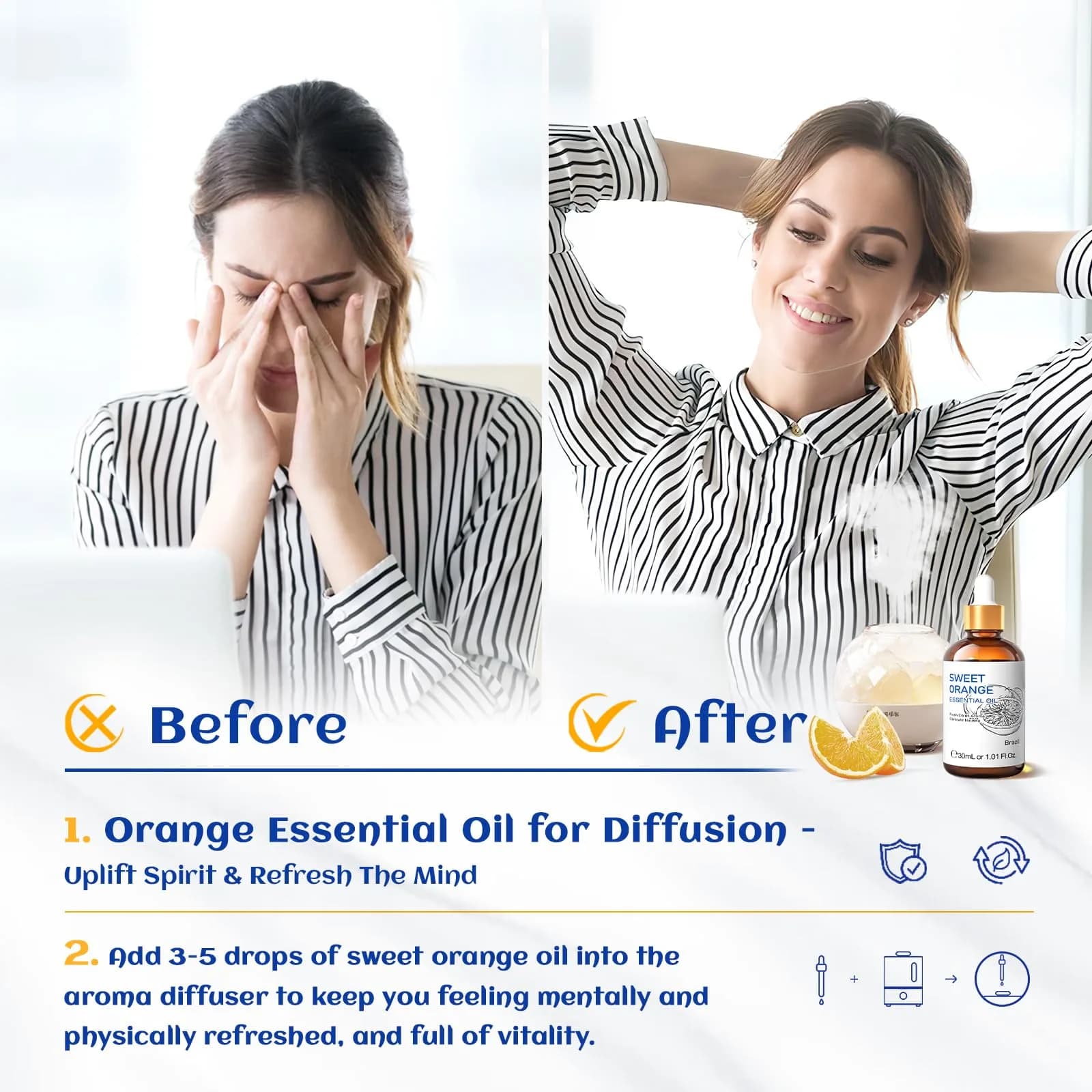 HIQILI Sweet Orange Essential Oil 30mL (1 fl oz) | Pure & Natural Aromatherapy Grade - view 2