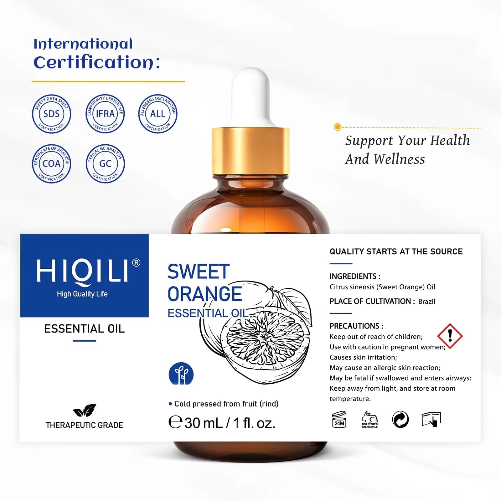 HIQILI Sweet Orange Essential Oil 30mL (1 fl oz) | Pure & Natural Aromatherapy Grade - view 7