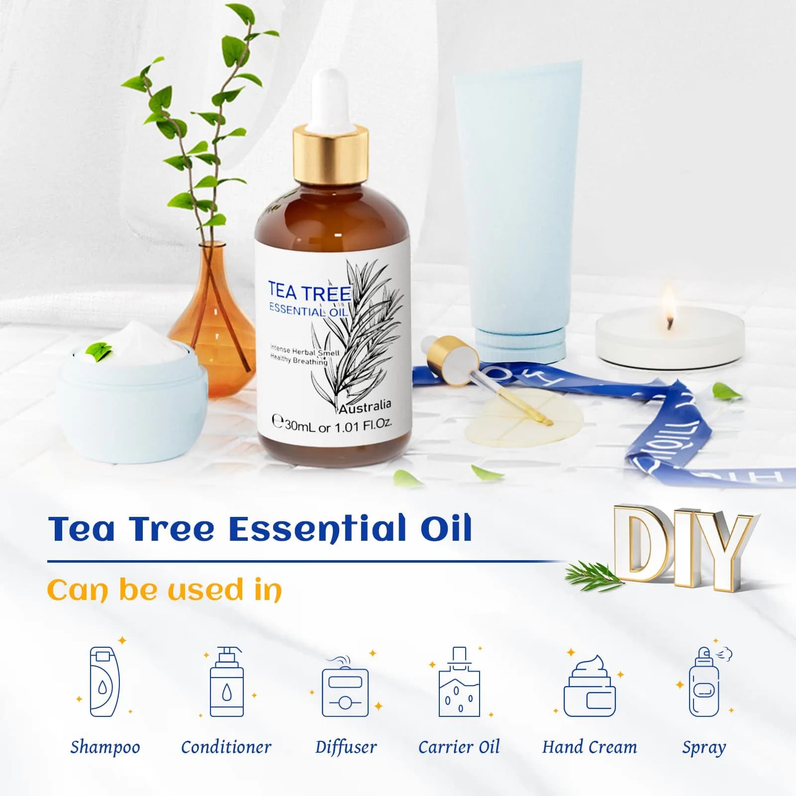 HIQILI Tea Tree Essential Oil 1.01 Fl Oz (30ml) | Pure & Natural for Skin, Hair, Nails, Diffuser & DIY - view 6