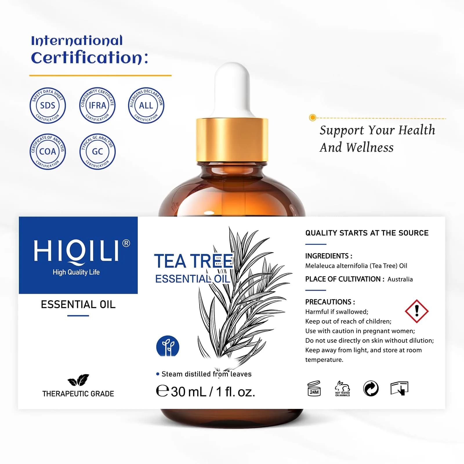 HIQILI Tea Tree Essential Oil 1.01 Fl Oz (30ml) | Pure & Natural for Skin, Hair, Nails, Diffuser & DIY - view 8
