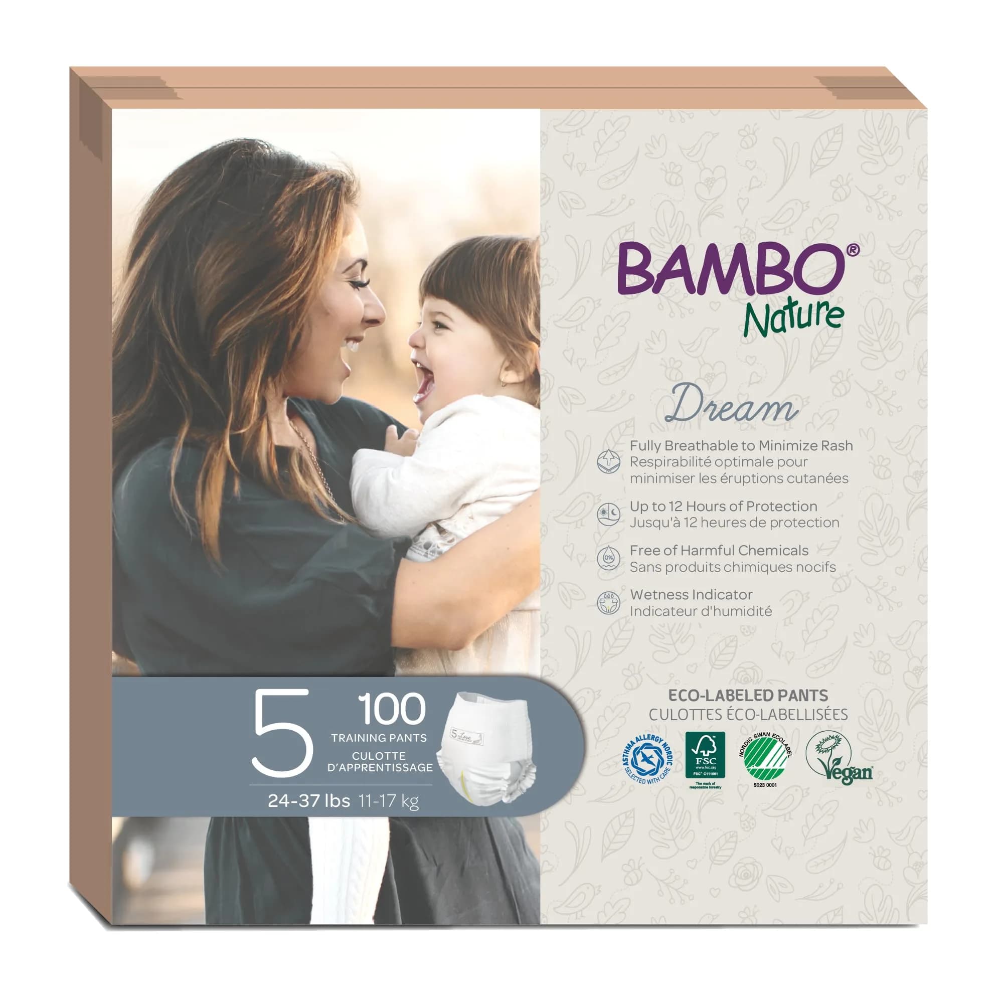 Bambo Nature Size 5 Hypoallergenic Training Pants 24-37lbs | Chlorine-Free, Eco-Labeled, 100 Count