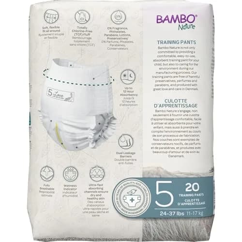 Bambo Nature Size 5 Hypoallergenic Training Pants 24-37lbs | Chlorine-Free, Eco-Labeled, 100 Count thumbnail 6