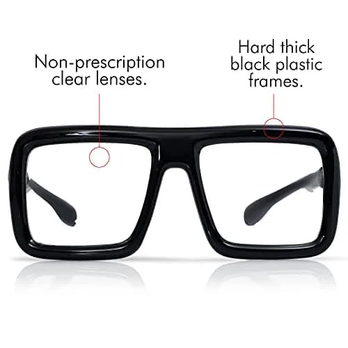 Skeleteen Big Fake Oversized Black Glasses – Thick Shiny Square Frames Nerd Costume Accessory (One Size) thumbnail 2
