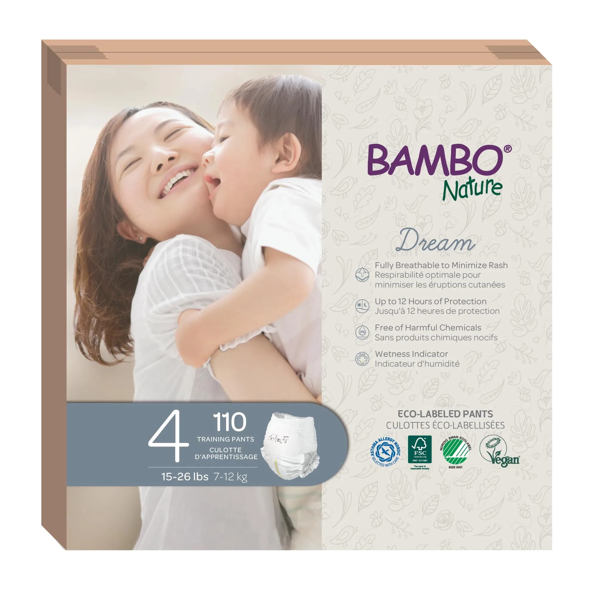 AmazonUs/KCKAC Bambo Nature Hypoallergenic Training Pants Size 4 | Chlorine-Free, Skin Friendly, Eco-Labeled (23.4 inches, 8.6 lbs)