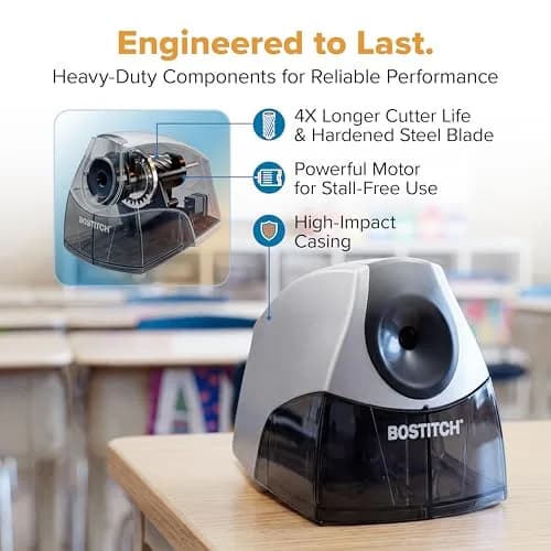 Bostitch Office Electric Pencil Sharpener Silver | Stall-Free, Heavy Duty, Compact Design thumbnail 5