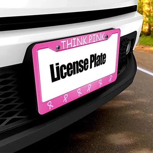 HOSNYE Pink Ribbon License Plate Frame 12x6 Inch | Caring for Women's Health Metal Cover thumbnail 5