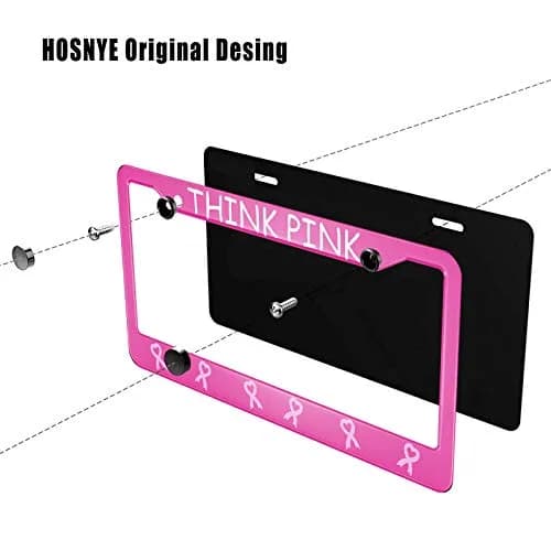 HOSNYE Pink Ribbon License Plate Frame 12x6 Inch | Caring for Women's Health Metal Cover thumbnail 3