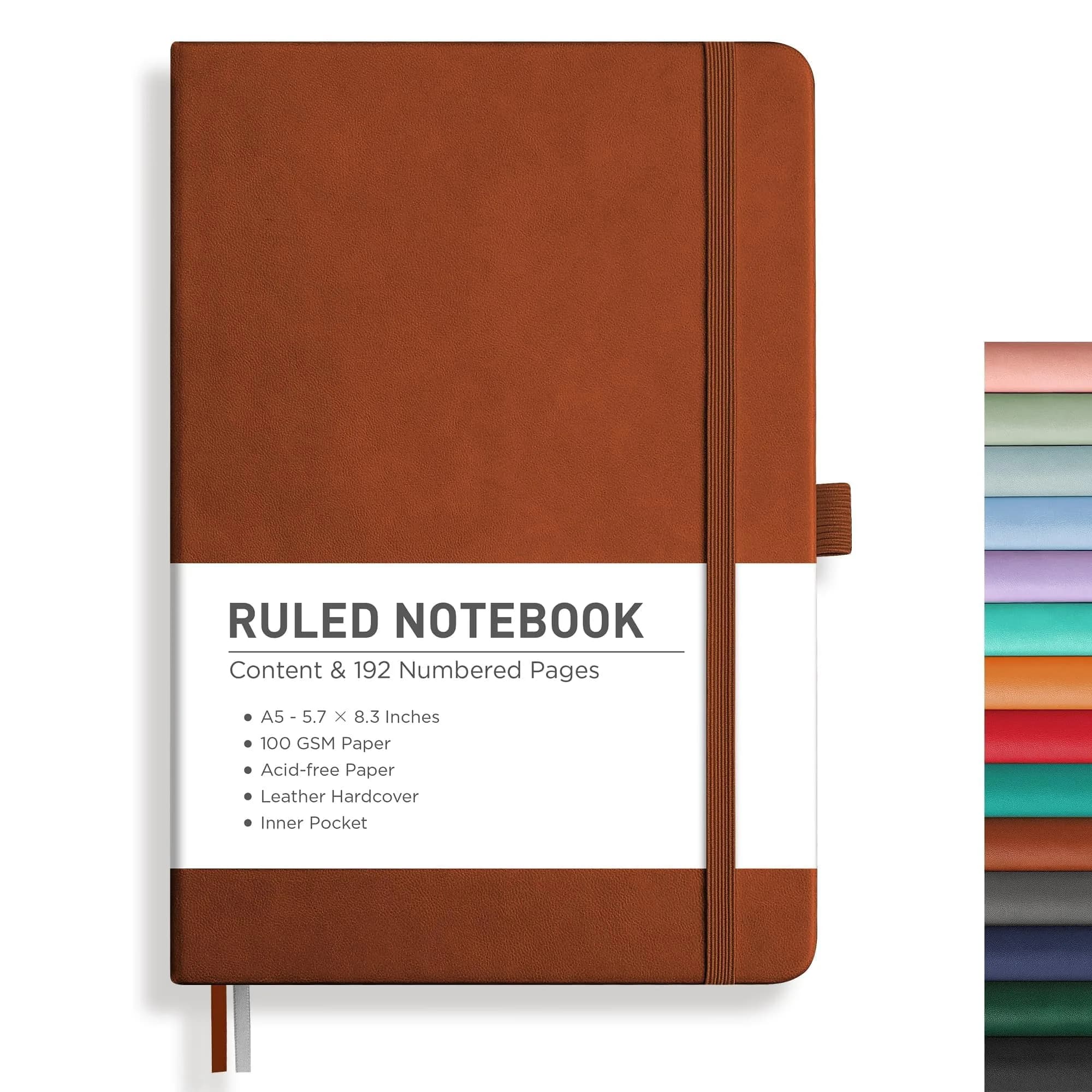 RETTACY A5 Lined Journal Notebook - Rich Brown Cover (5.7'' x 8.3''), 192 Pages | Acid-Free Paper for Office & Students - main product image