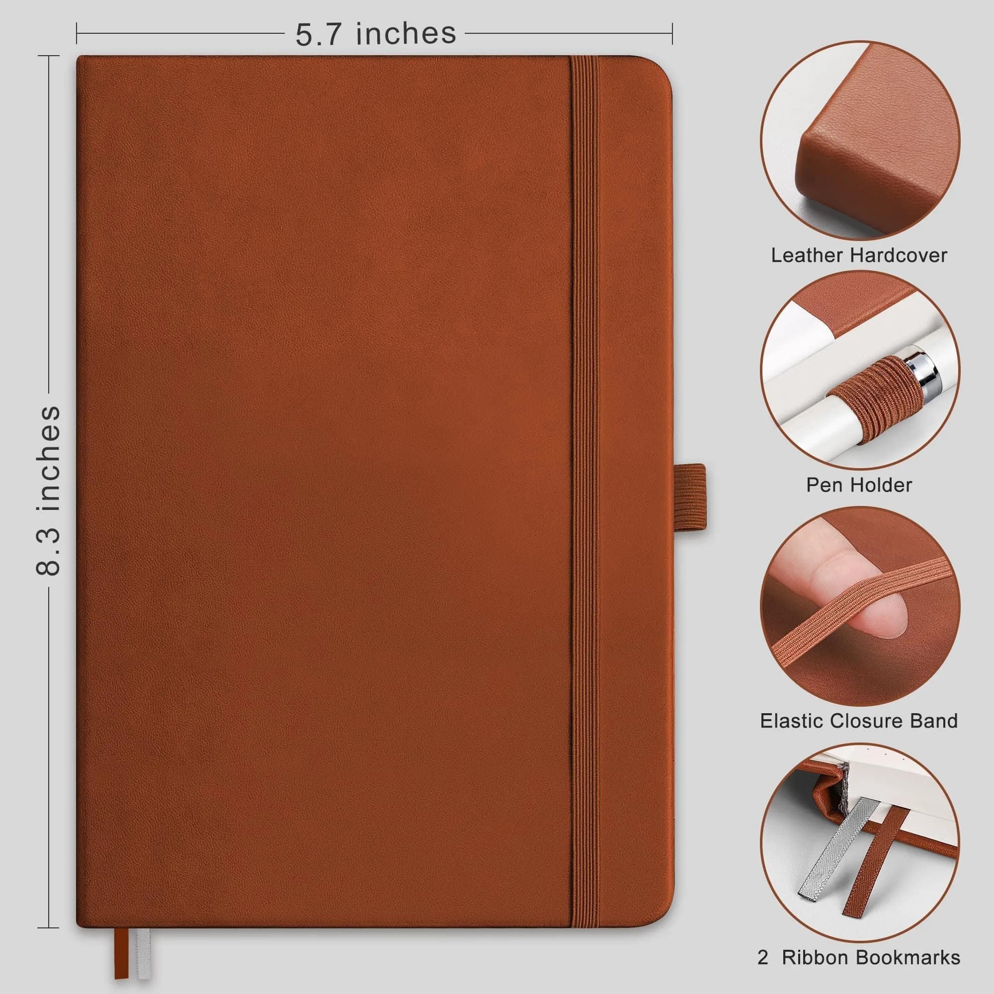 RETTACY A5 Lined Journal Notebook - Rich Brown Cover (5.7'' x 8.3''), 192 Pages | Acid-Free Paper for Office & Students - view 2