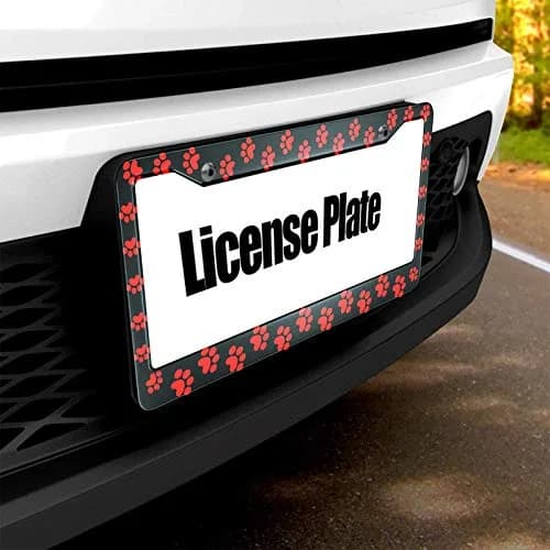 HOSNYE Animal Dog Paw License Plate Frame 12 x 6 Inch | Red Paw Metal Cover for US Vehicles thumbnail 5