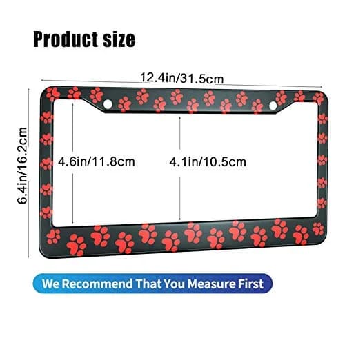 HOSNYE Animal Dog Paw License Plate Frame 12 x 6 Inch | Red Paw Metal Cover for US Vehicles thumbnail 2