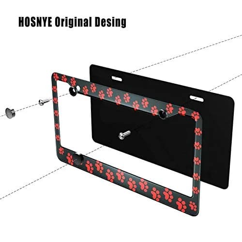 HOSNYE Animal Dog Paw License Plate Frame 12 x 6 Inch | Red Paw Metal Cover for US Vehicles thumbnail 3