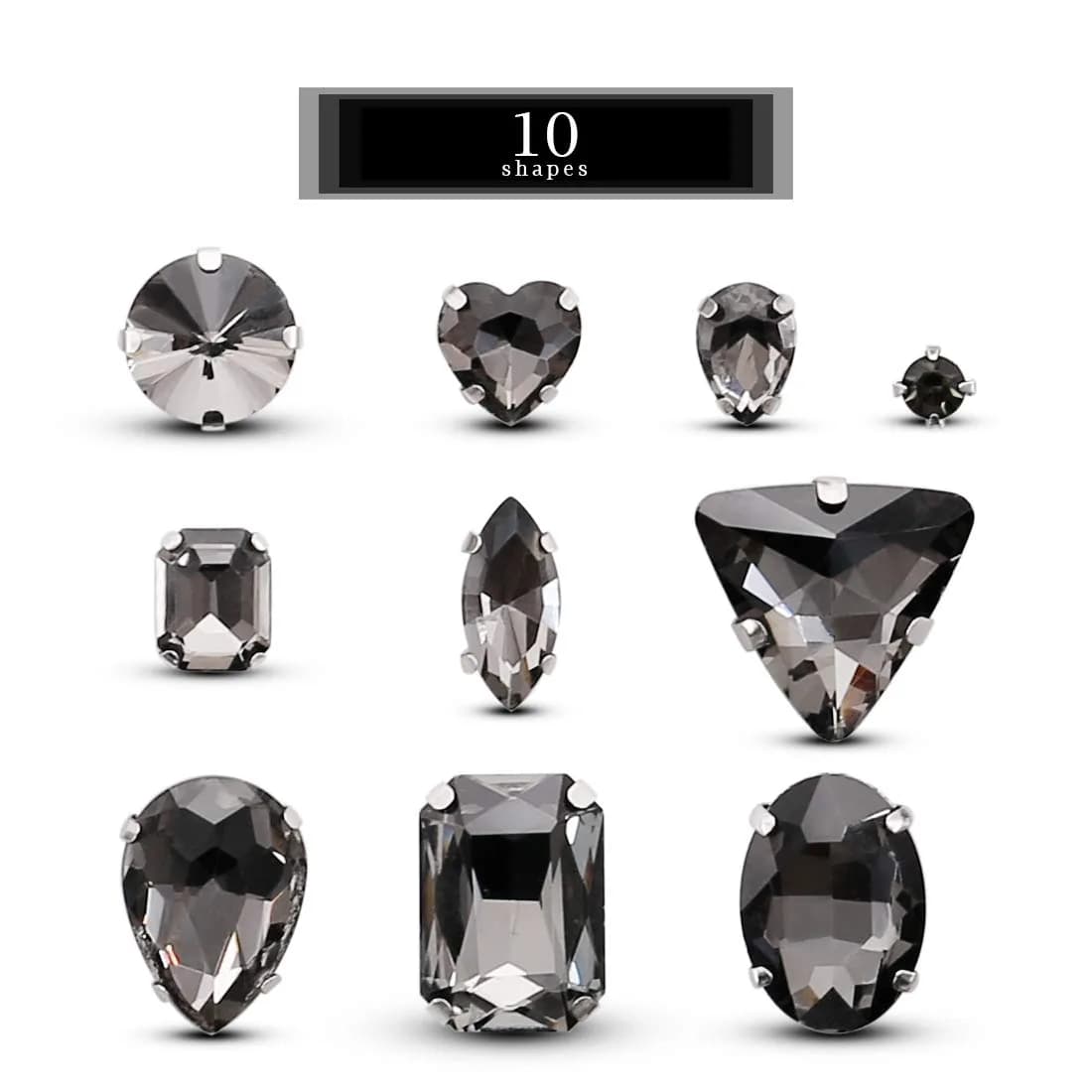 TANOSII Mixed Shapes Glass Sew-On Rhinestones 100 PCS | Crystal Gems with Silver Claw for Jewelry Crafts Clothes Shoes Costume Garment - view 2