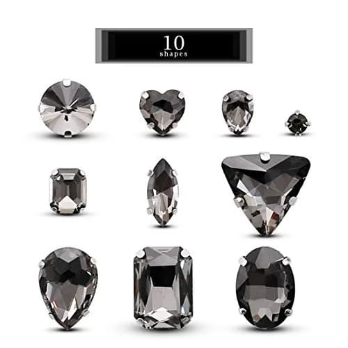 TANOSII Mixed Shapes Glass Sew-On Rhinestones 100 PCS | Crystal Gems with Silver Claw for Jewelry Crafts Clothes Shoes Costume Garment thumbnail 2