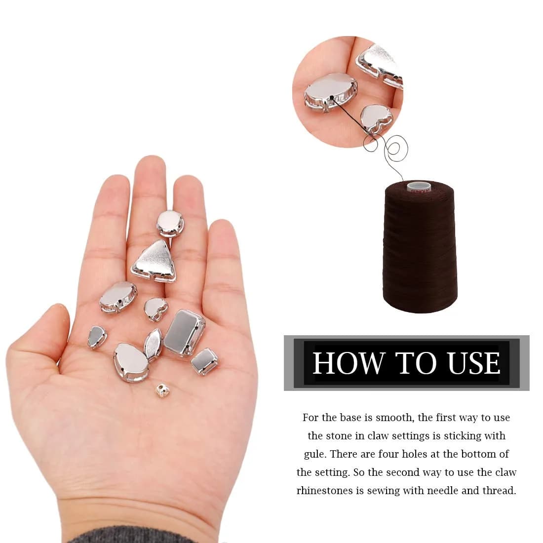 TANOSII Mixed Shapes Glass Sew-On Rhinestones 100 PCS | Crystal Gems with Silver Claw for Jewelry Crafts Clothes Shoes Costume Garment - view 3