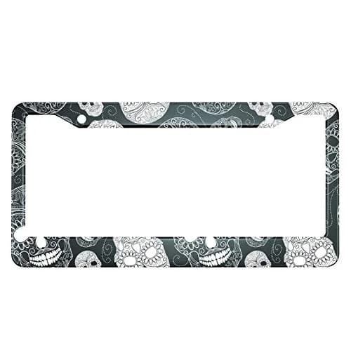HOSNYE Black and White Sugar Skull License Plate Frame 12x6 Inch | Day of the Dead Car Decor for Women Men thumbnail 1