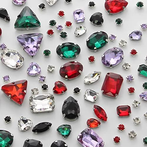 TANOSII Mixed Shapes Glass Sew-On Rhinestones 100 PCS | Crystal Gems with Silver Claw for Jewelry, Crafts, Clothes, Shoes, Costume, Garment (Mixed Colors A) thumbnail 1